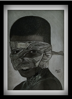 Photorealism Pencil Drawing of a masked youn boy